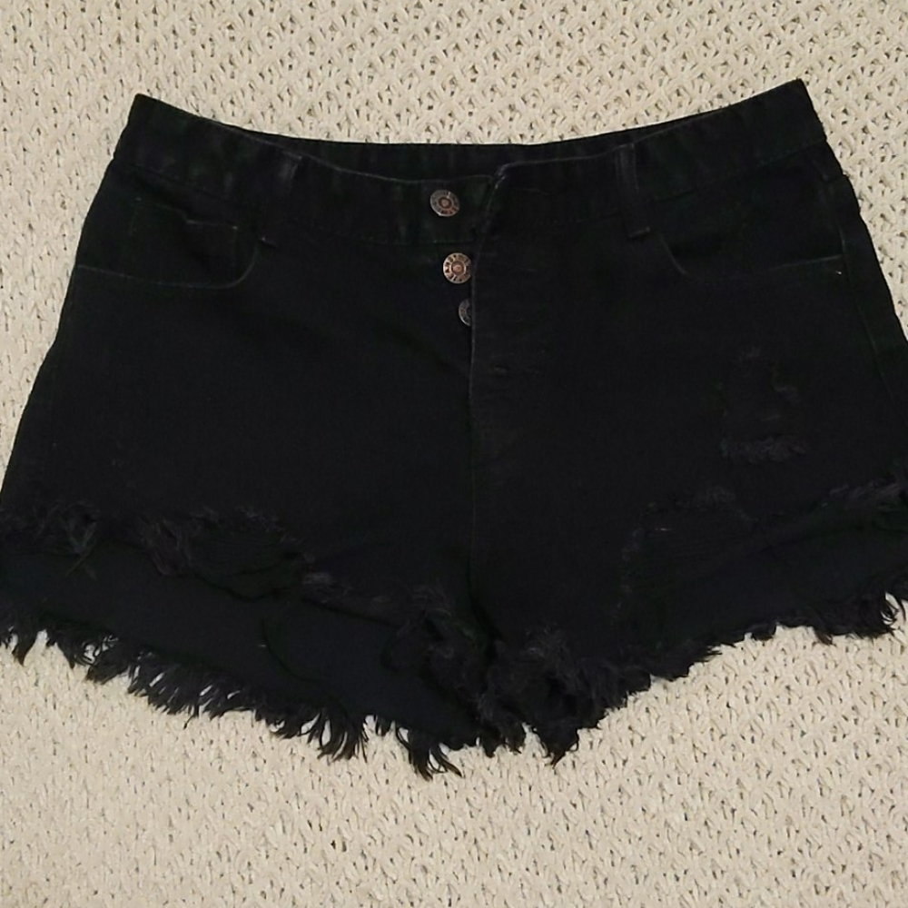 Black denim cutoff shorts
